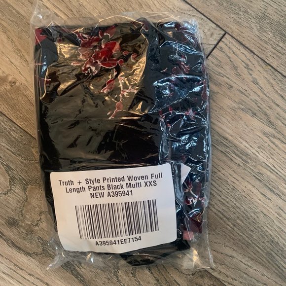 NWT TRUTH + STYLE PRINTED WOVEN FULL LENGTH PANTS BLACK MULTI XXS - Picture 4 of 6